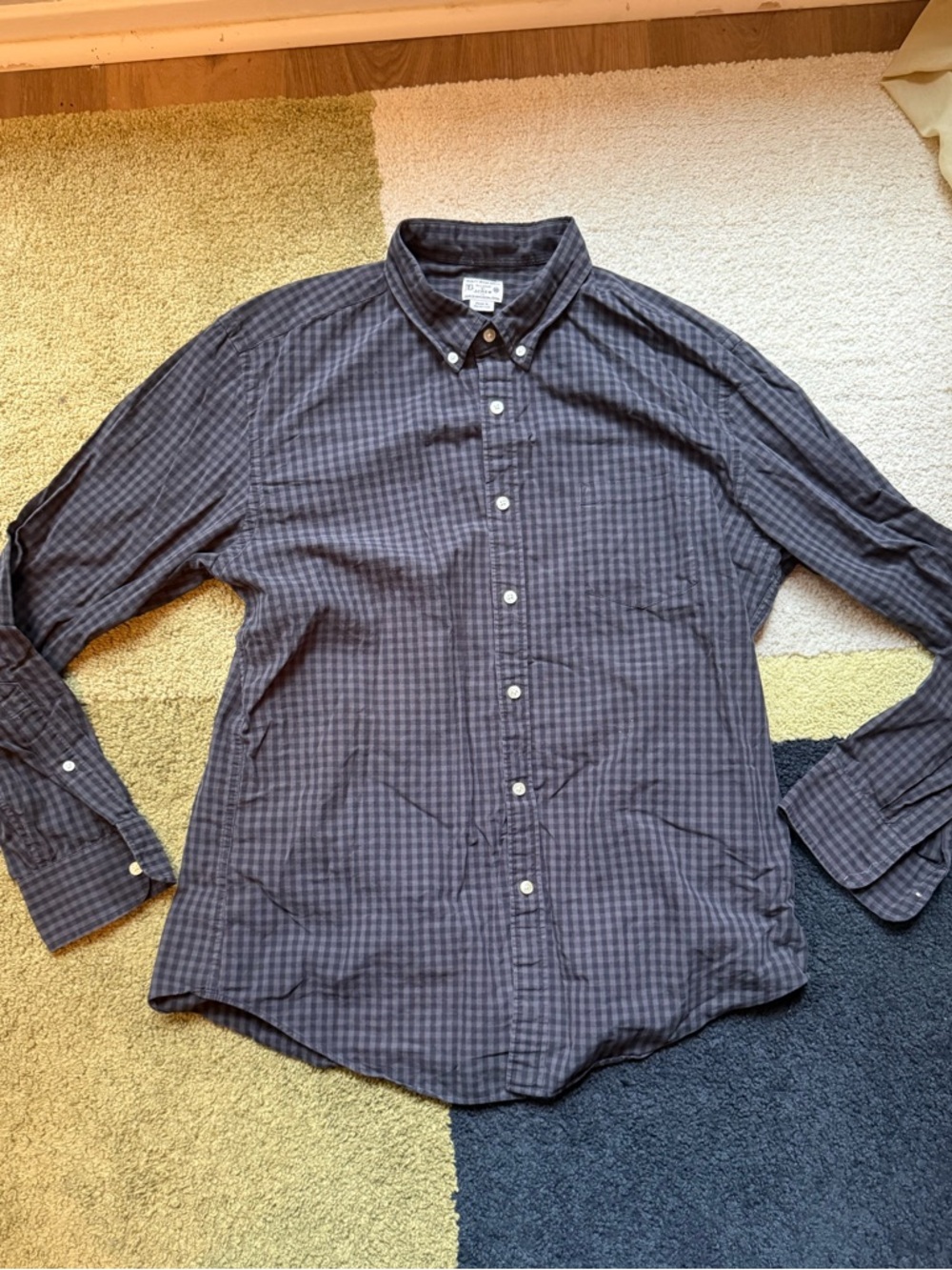 J. Crew Men's Navy and Gray Check Button-Down Shirt